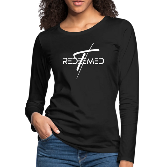 Womens Long Sleeve Graphic T-shirt - Redeemed Cross | Christian Inspirational Tee | Grey Coco