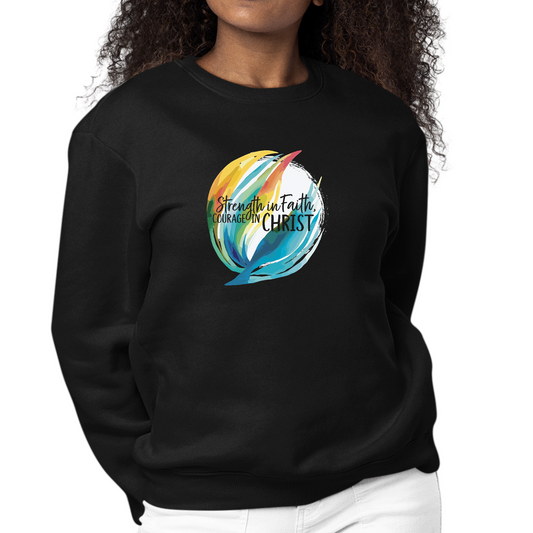 Womens Graphic Sweatshirt Strength in Faith - Courage in Christ | Grey Coco