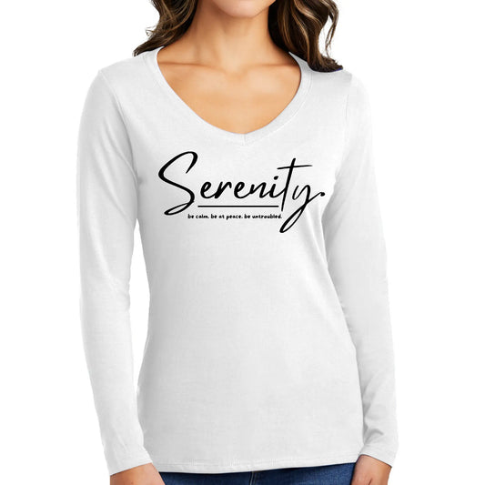 Womens Long Sleeve V-neck Graphic T-shirt - Serenity "Be Calm" | Inspirational Tee | Grey Coco