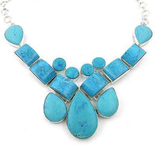 Party Wear Turquoise Gemstone German Silver Necklace Synthetic
