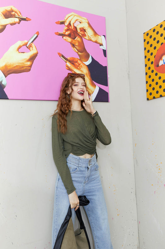 Solid Pure Minimalist Casual T-Shirts Women,Autumn Vintage Full Sleeve