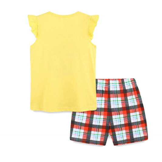 Summer Baby Kids Cute Plaid and Letters Pattern Vest and Shorts
