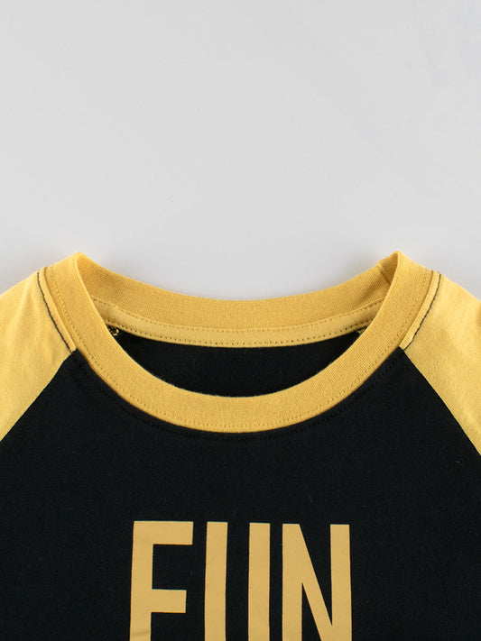 Arrival Kids Boys Letters Print Crew Neck Long Sleeves Color Patchwork