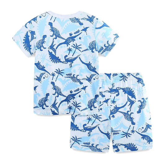 Summer Baby Kids Blue Dinosaurs Pattern T-shirt and Shorts Casual