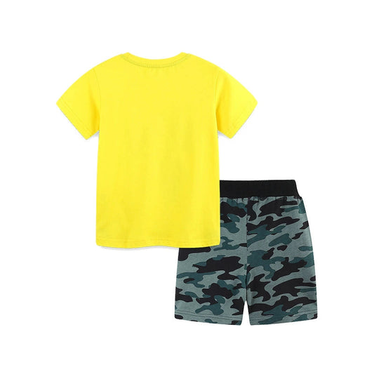 Summer Baby Kids Cartoon Sports Pattern T-shirt and Camouflage Shorts