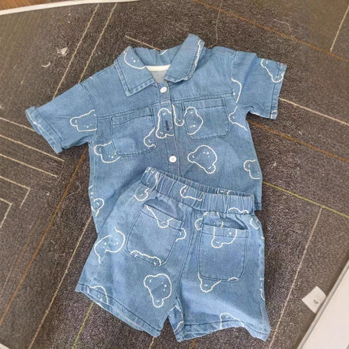 Summer Baby Kids Teddy Cartoon Pattern Shirt and Shorts Clothing Set