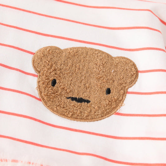 Autumn Arrival Kids Girls Teddy Bear and Striped Pattern Long Sleeves