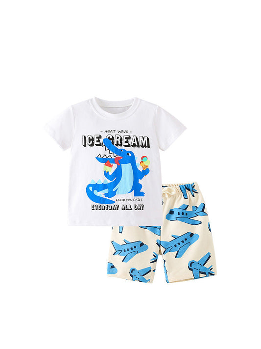 Summer Baby Kids Boys Animals Cartoon Print T-Shirt And Shorts