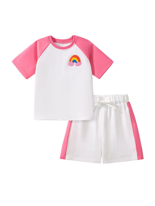 Summer Baby Kids Rainbow Cartoon Pattern T-shirt and Shorts Clothing
