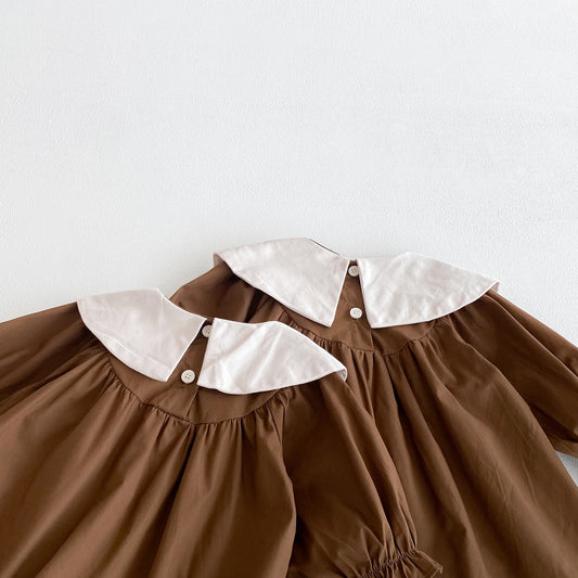 Autumn Baby Kids Girls Color Patchwork Long-sleeved Onesies and Dress