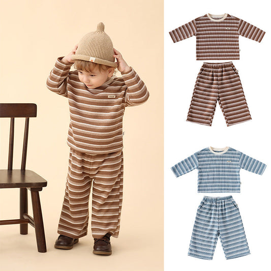 Spring and Autumn Baby Kids Striped Pattern Long Sleeves Top and Pants