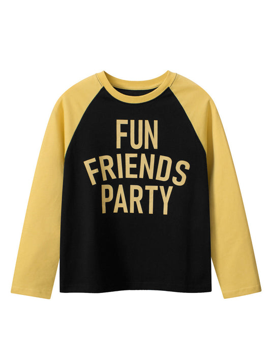 Arrival Kids Boys Letters Print Crew Neck Long Sleeves Color Patchwork