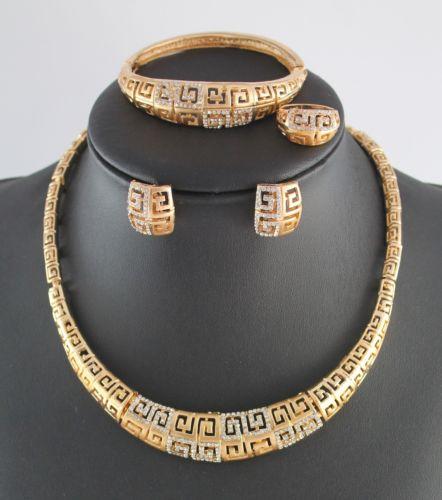 Top Quality African Costume Jewelry Set Gold Plated Full Rhinestone