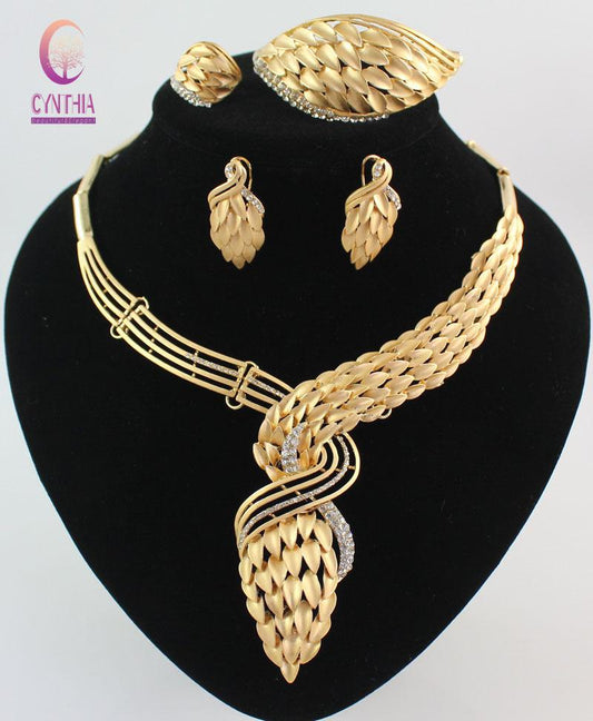 Arrival African Costume Necklace Jewelry Set 18K Gold Plated Crystal