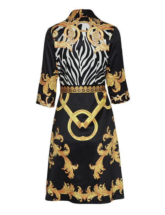 Vintage Print Women Dress 3/4 Sleeve Dresses 01K602