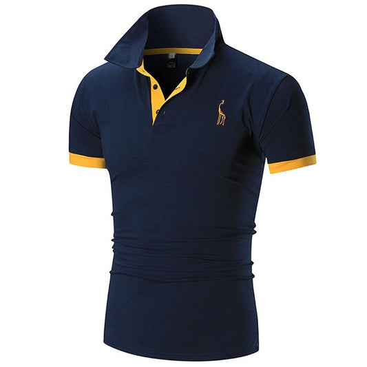Mens Polo Shirt Male Short Sleeve Casual Slim Solid Color Deer