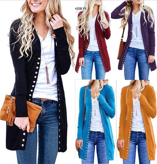 Womens Slim Warm Long Sleeve Knit Waterfall Office Jacket Blazer Coat | Blue Charlie