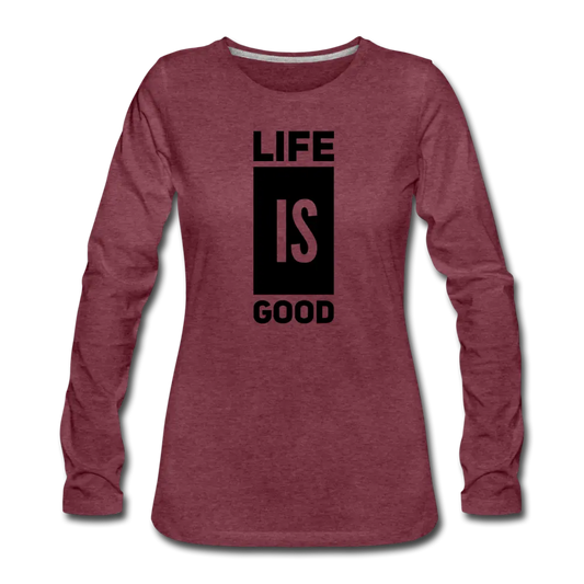 Womens Life is Good Print V-block Long Sleeve Tee | Soft & Durable Cotton | Grey Coco
