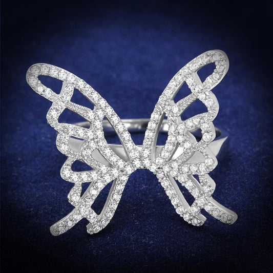 Rhodium 925 Sterling Silver Ring with AAA Grade CZ in Clear