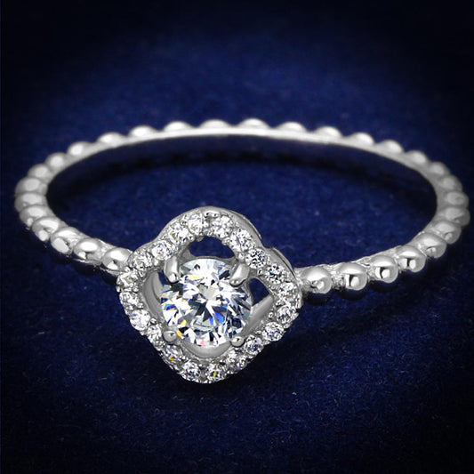 Rhodium 925 Sterling Silver Ring with AAA Grade CZ in Clear
