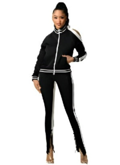 Two Pieces Tracksuit Zipper Top Sport Suit