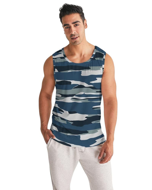 Mens Tank Top / Camo Blue and Grey Sports Shirt