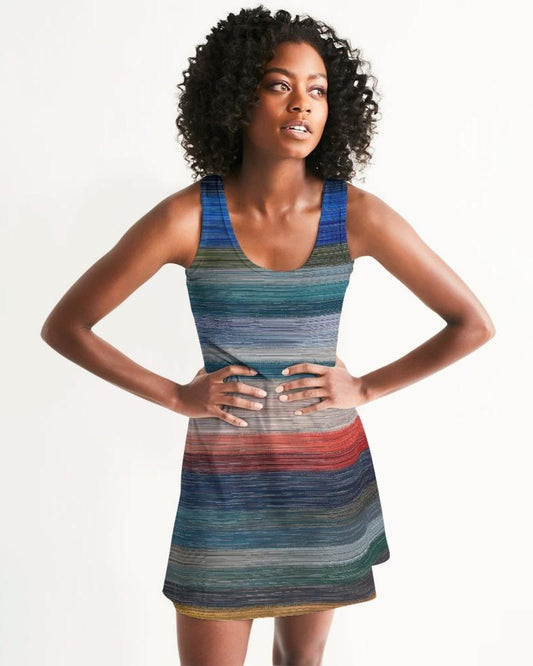 Womens Dress - Sleeveless Blue and Gray Gradient Print Racerback Dress