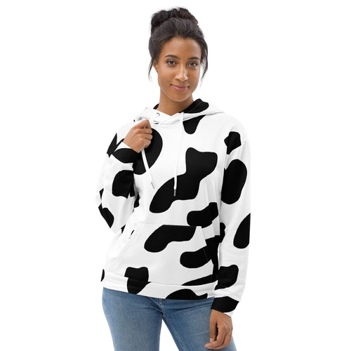 Womens Graphic Hoodie Black White Cow Print | Stylish & Comfortable Statement Piece
