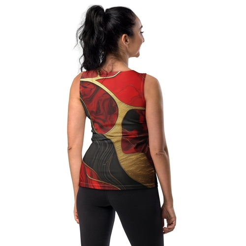 Womens Stretch Fit Tank Top - Bold Red Gold Tones Print | Comfortable & Stylish