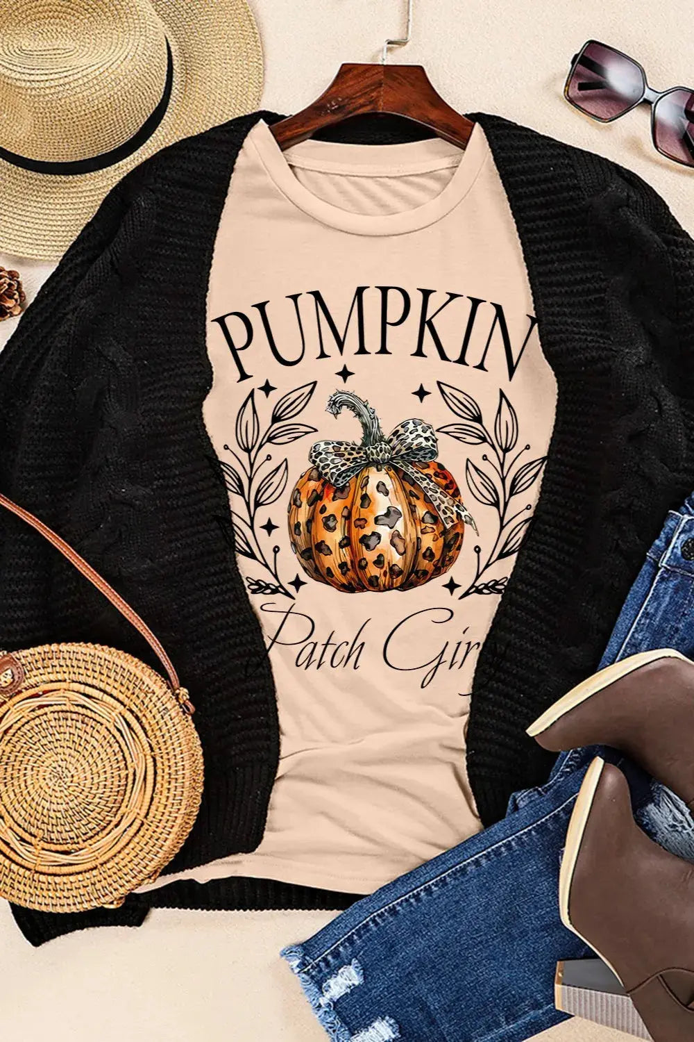 Pumpkin Graphic Round Neck Short Sleeve T-Shirt | Fall Casual Tee | Crimson Medea