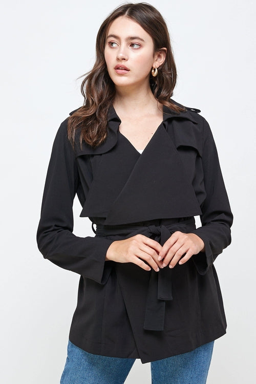 Lightweight Open-Front Drape Jacket with Shoulder Tabs | Indigo Arrowwood