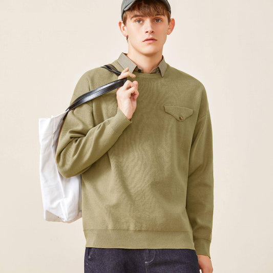 Youth Simple Everyday Fake Pocket Decorated Sweater Men