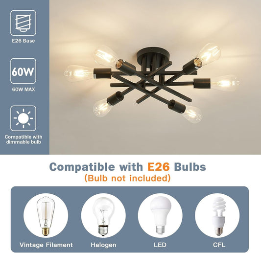 6-Lights Semi Flush Mount Ceiling Light Fixture 2-Pack Black Vintage