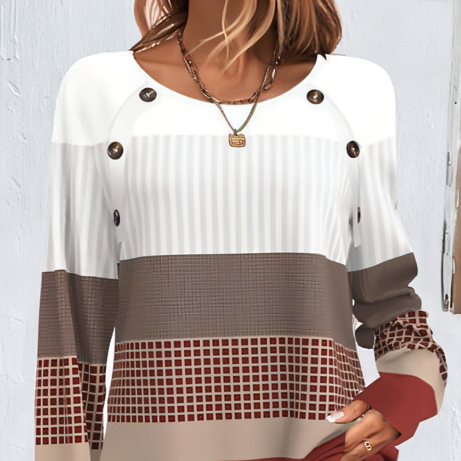 Long Sleeve T-shirt Women Button | Carmine Juneberry