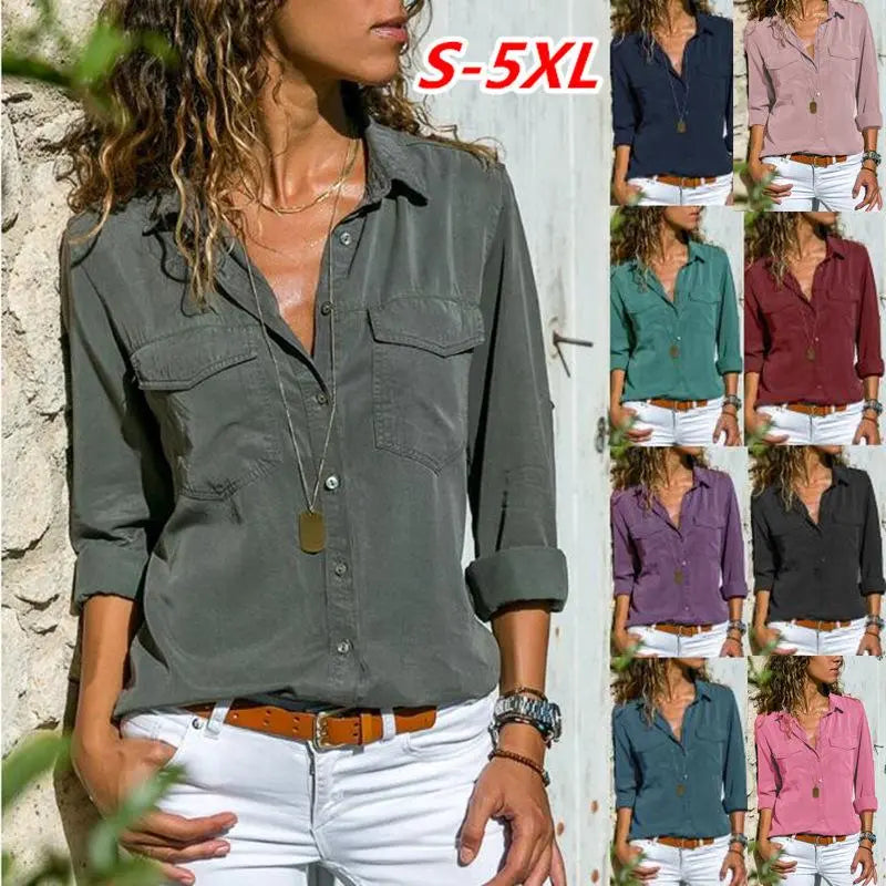 Women’s Solid Cotton Long Sleeve Shirt | Jade