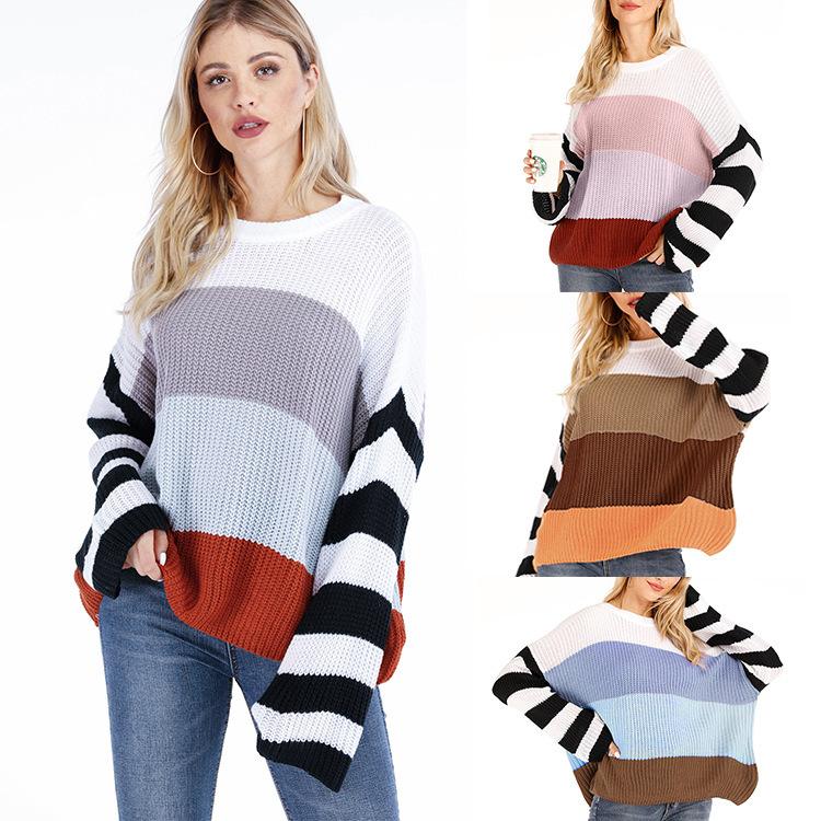 2021 Autumn and Winter  New Women Clothing Color Splicing Knitwear | Jade