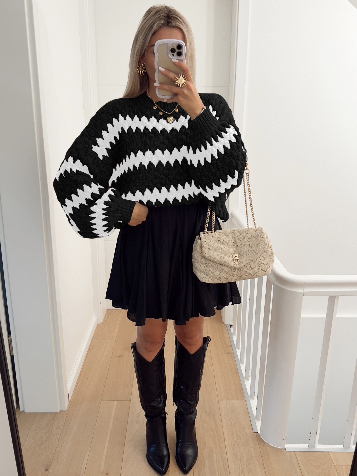 Autumn Winter Women Knitted Pullover Striped Trendy Loose Sweater | Crimson Medea