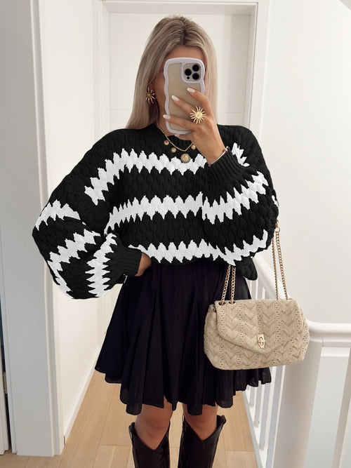 Autumn Winter Women Knitted Pullover Striped Trendy Loose Sweater | Crimson Medea