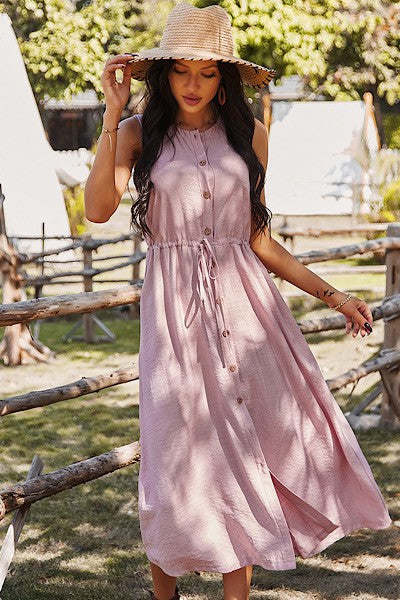 Button front sleeveless midi dress