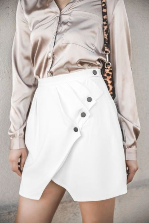 White Button Front Layered Asymmetrical Mini Skirt | Jade Icarus