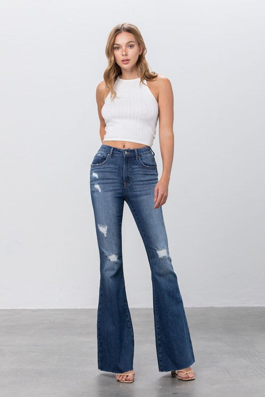 INSANE GENE MID RISE DARK WASH FLARE JEANS