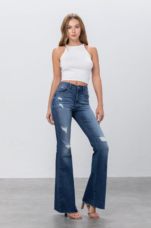 INSANE GENE MID RISE DARK WASH FLARE JEANS