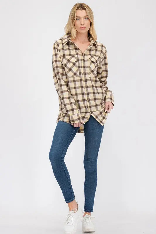 Womens Boyfriend Long Sleeve Flannel Shirt | Classic Checkered Comfort | Jade Icarus