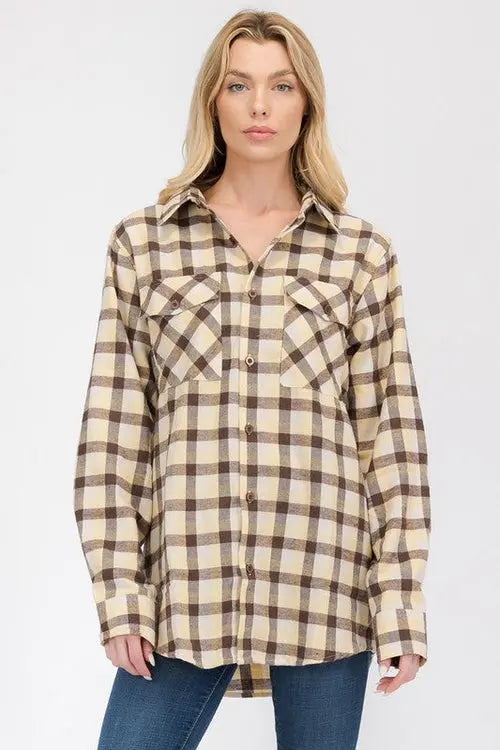 Womens Boyfriend Long Sleeve Flannel Shirt | Classic Checkered Comfort | Jade Icarus
