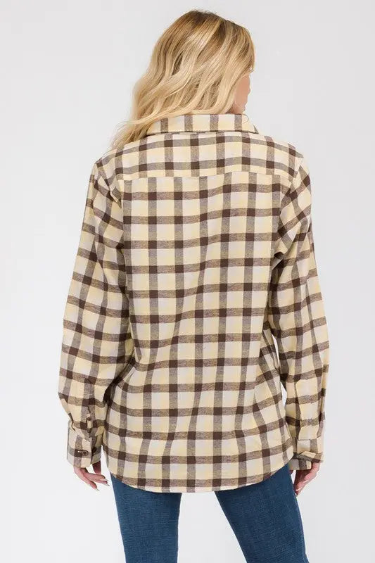 Womens Boyfriend Long Sleeve Flannel Shirt | Classic Checkered Comfort | Jade Icarus