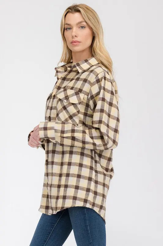 Womens Boyfriend Long Sleeve Flannel Shirt | Classic Checkered Comfort | Jade Icarus