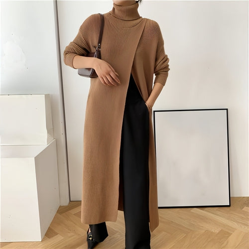 A.1 Long Knit Turtleneck Sweater Long Skirt Pullover Bottoming With