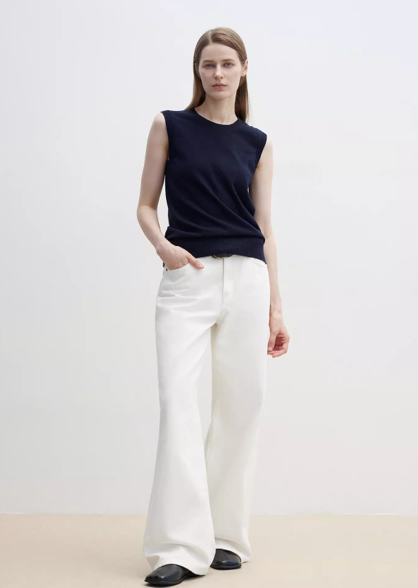 "Six Pence" round neck knitted sweater vest for women | Brown Coeus