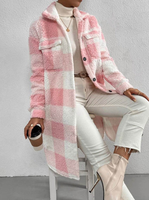 Sherpa plaid long coat | Coral Vanilla