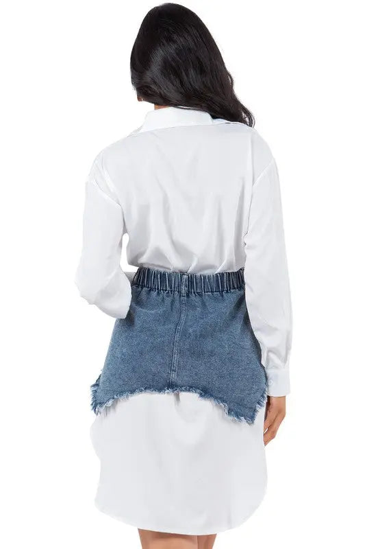 Women’s Fashion Shirt Dress – Sexy Button-Front, Long Sleeves, Denim Mini Skirt Design | Jade Icarus